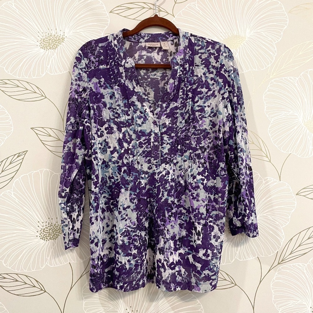 CHICO'S Easywear Women's Size 1 Medium Stretchy Mesh Semi Sheer Floral Tunic